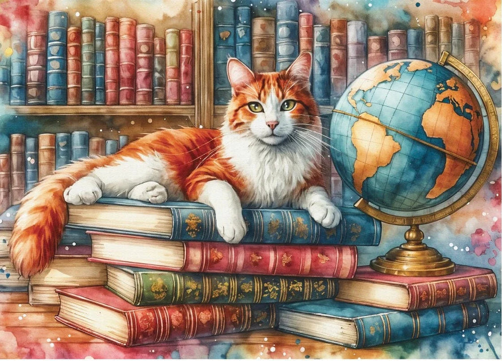 Books, Globe & Purrs (1000 pcs) CASSE-TÊTE - 1000 morceaux