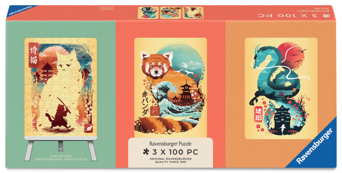 Cat Warrior, Red Panda & Dragon (3x100 pcs MINI) CASSE-TÊTE - 100 - 150 morceaux