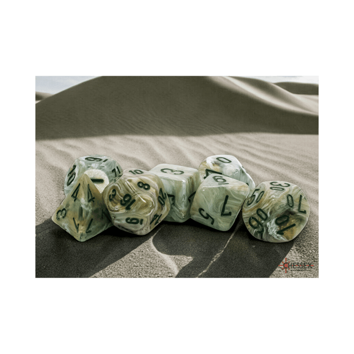 Chessex - Mega-hedral - Dés polyhédriques (7) - Marble - Green/Dark Green Accessoires - Dés - Jeux de rôle