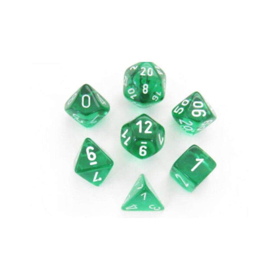 Chessex Translucent: Set of 7 Green/White Dice - Dés Cartables et portfolios - Dés - Jeux de rôle