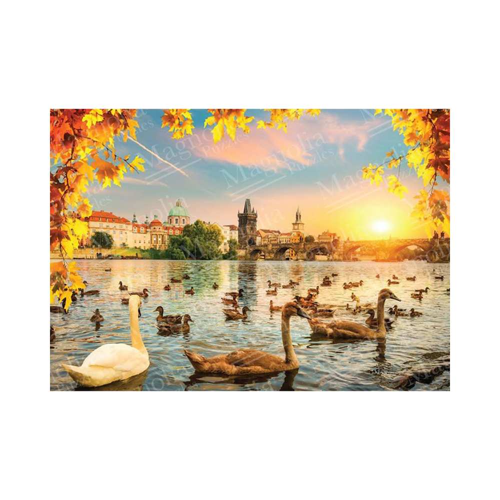 Cygnes près du pont Charles (1000 pcs) CASSE-TÊTE - 1000 morceaux