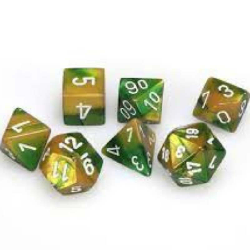 Dés Gemini: 7Pc Or-Vert / Blanc
