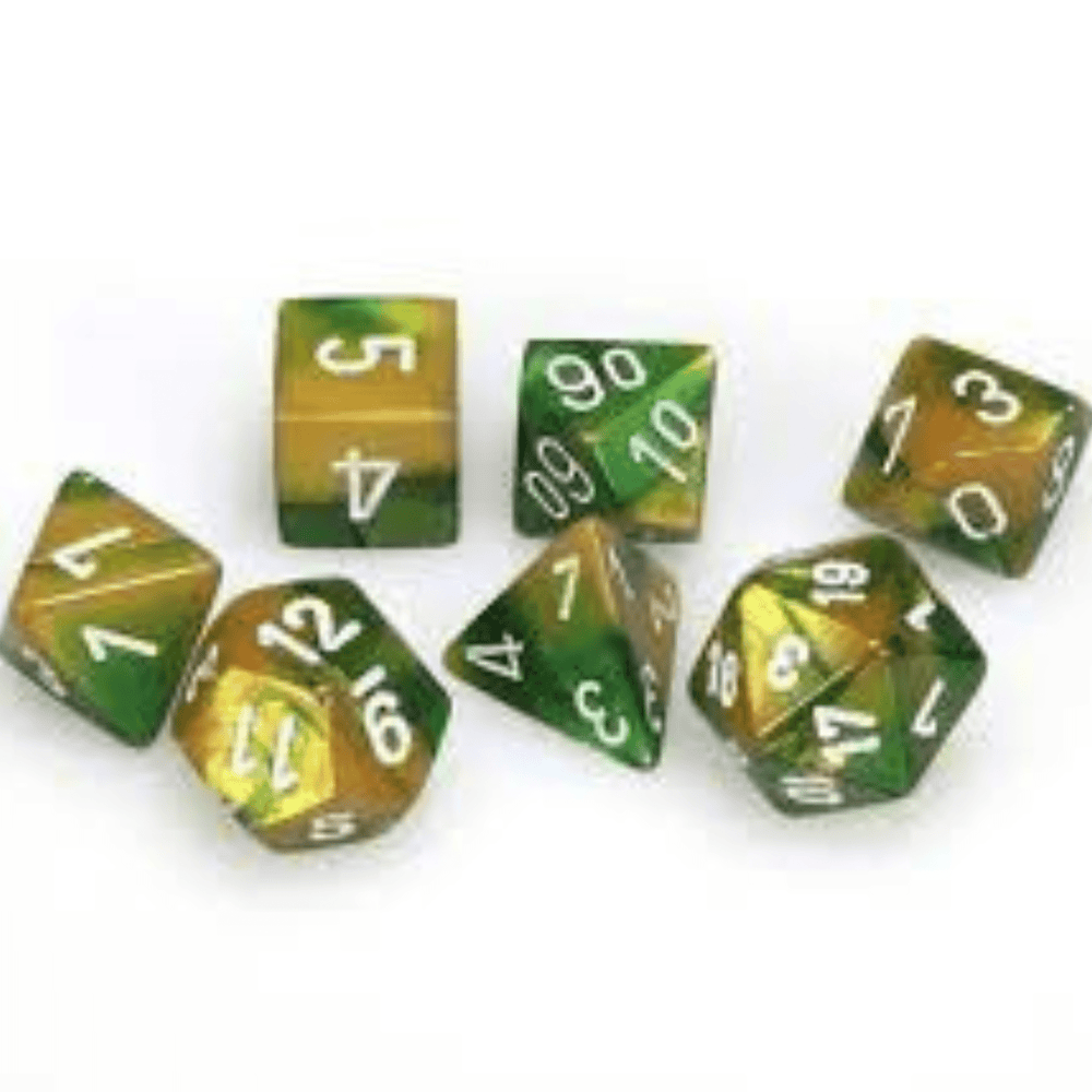 Dés Gemini: 7Pc Or-Vert / Blanc Cartables et portfolios - Dés - Jeux de rôle