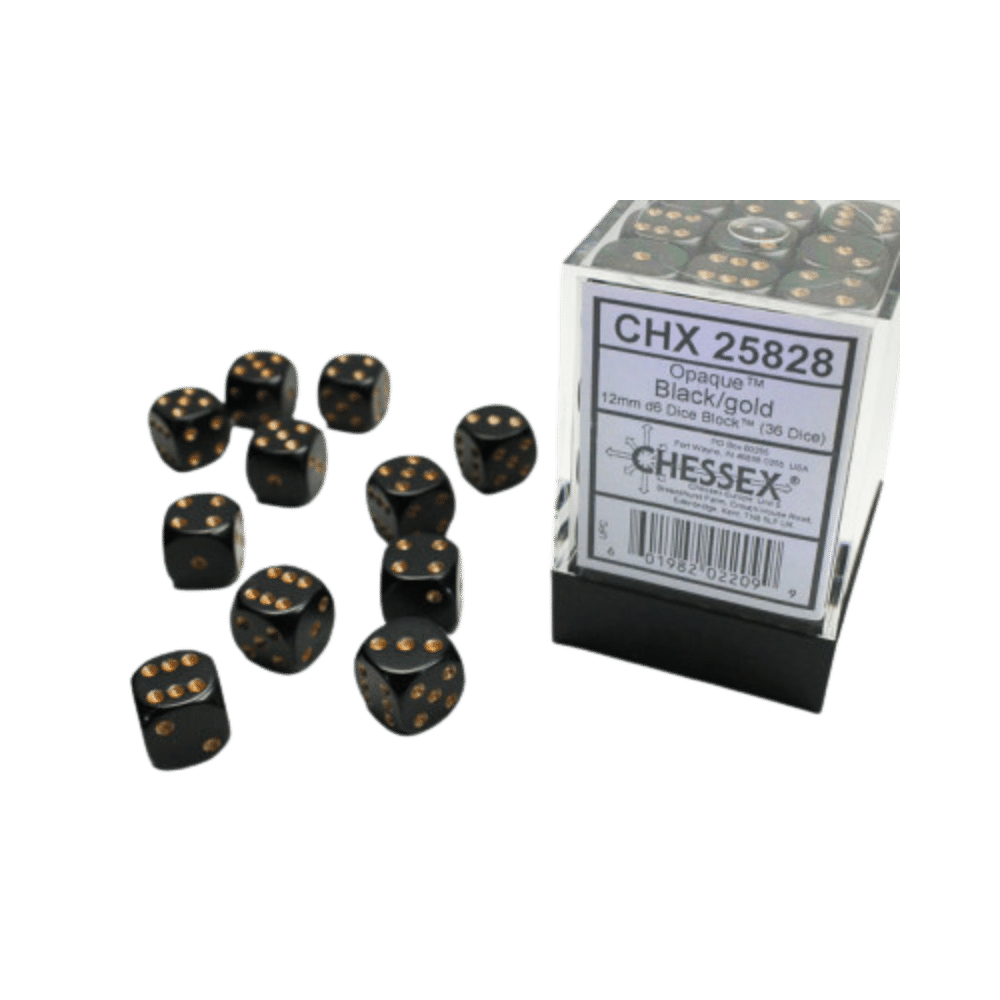 Chessex - 36d6 - Opaque Black/Gold