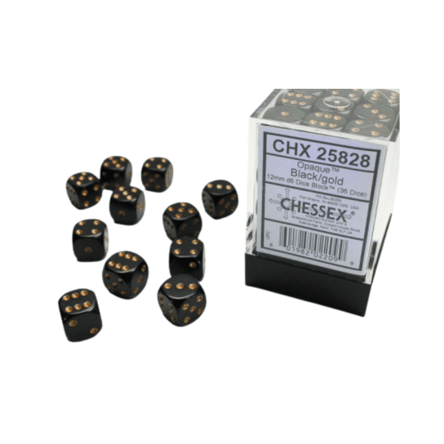 Dés Chessex dice - 36d6 - Opaque Black/Gold | L'As des jeux