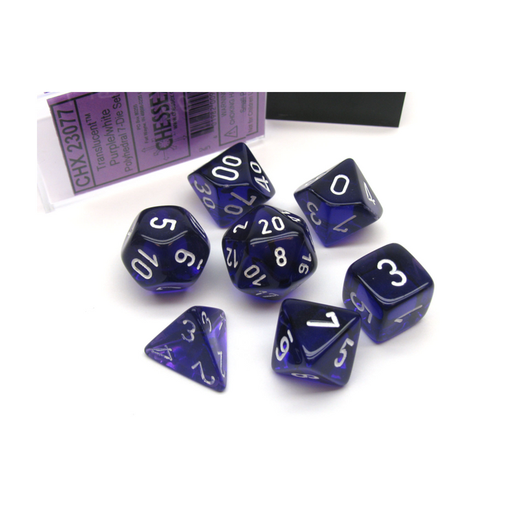 Chessex Translucent: Set of 7 Purple/White Dice - Dés