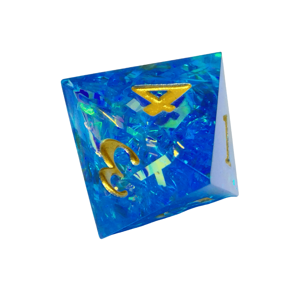 Ensemble de 7 dés - Acérés - Glaçons prismatiques bleus dans une boîte en métal