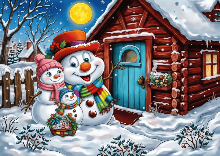 Happy Snowman Family (1000 pcs) CASSE-TÊTE - 1000 morceaux