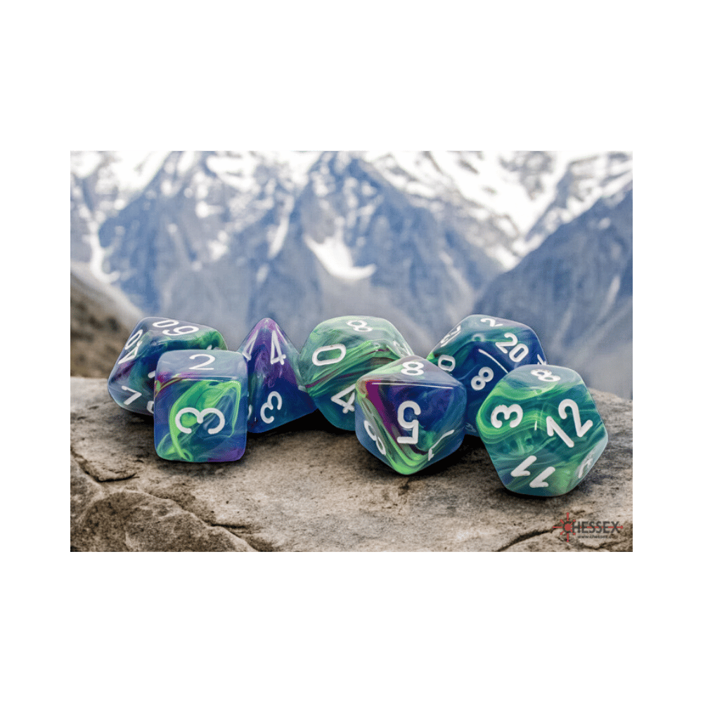 Chessex - Mega-hedral - Dés polyhédriques (7) - Festive - Waterlily/White