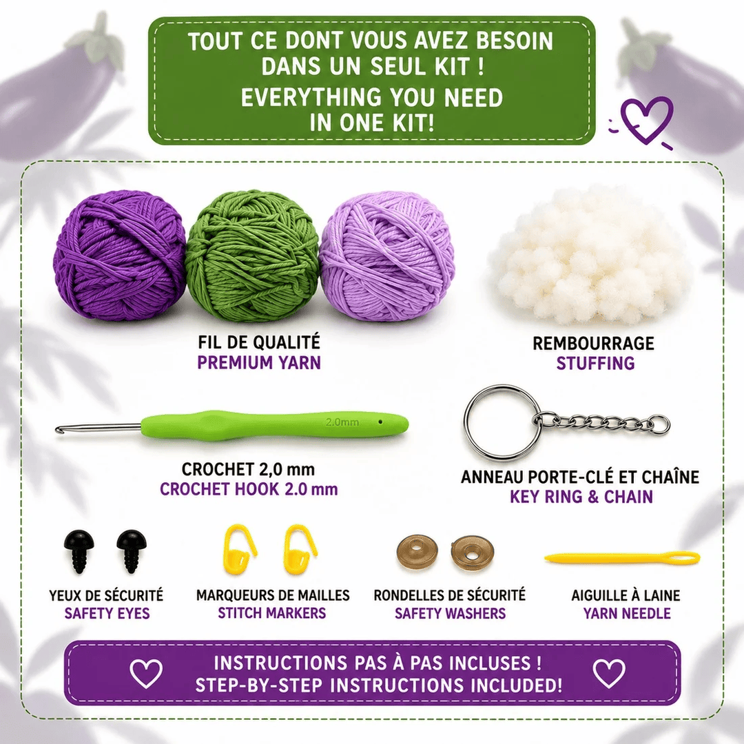Kit DIY Porte-clés Crochet: Aubergine (ML) PASSE-TEMPS - Bricolages
