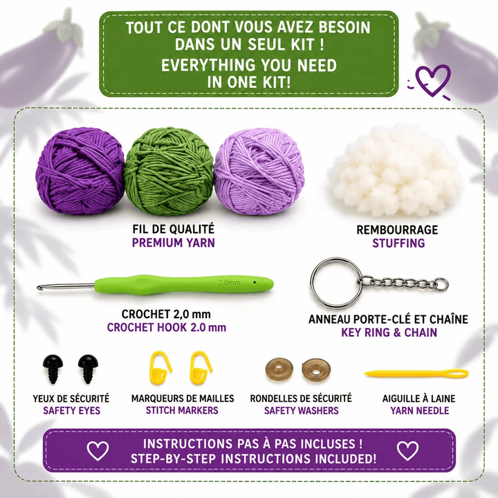 Kit DIY Porte-clés Crochet: Aubergine (ML) PASSE-TEMPS - Bricolages