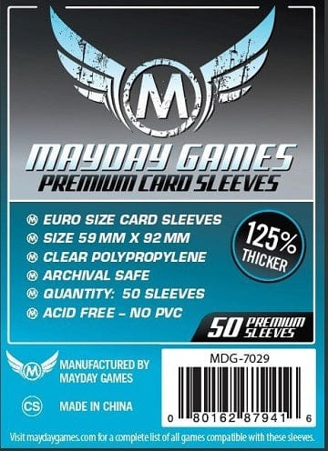 Mayday Premium Euro Sleeves (59mm X 92mm) 50CT ACCESSOIRES - Protecteurs (Sleeves) - Européen standard