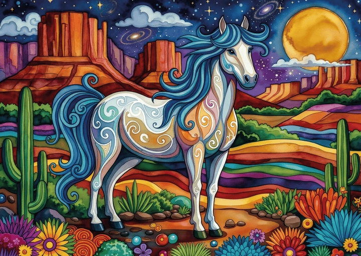 Painted Moon Horse (1000 pcs) CASSE-TÊTE - 1000 morceaux