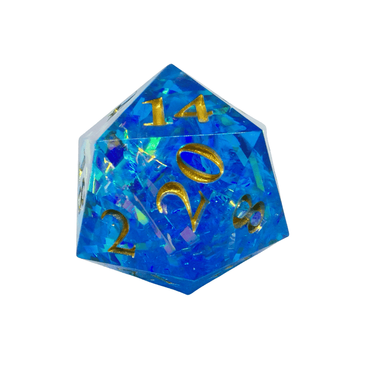Ensemble de 7 dés - Acérés - Glaçons prismatiques bleus dans une boîte en métal