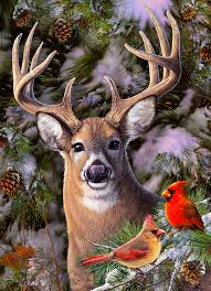 Puzzle 500: One Deer Two Cardinals CASSE-TÊTE - 400 - 550 morceaux