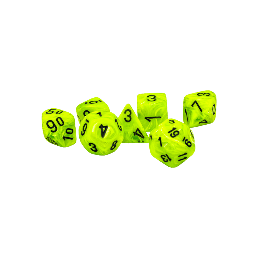 Chessex - Mega-hedral - Dés polyhédriques (7) - Vortex - Bright Green/Black (Black Light Reactive)