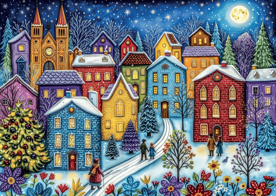 Snowy Evening Village (1000pcs) CASSE-TÊTE - 1000 morceaux