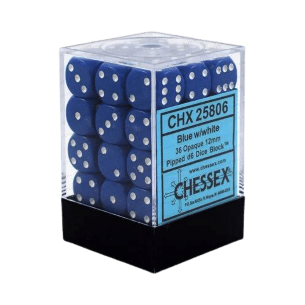 Chessex - 36d6 - Opaque Blue/White