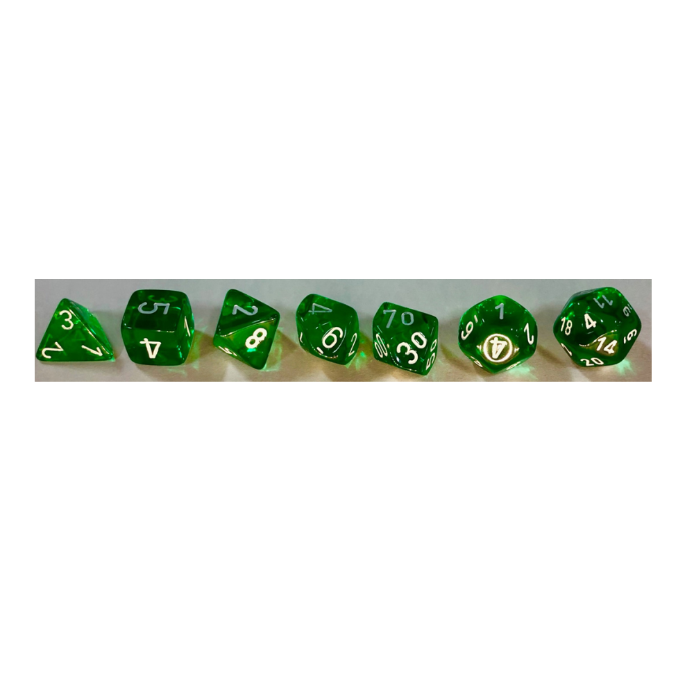 Chessex Translucent: Set of 7 Green/White Dice - Dés