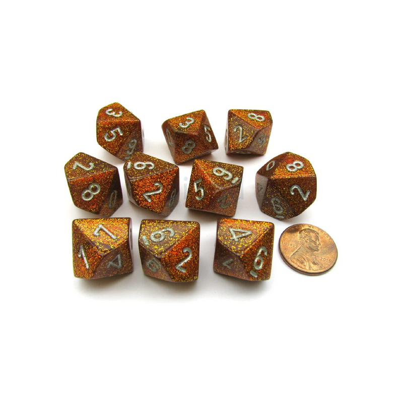 Dés Glitter: 10D10 Gold/Silver