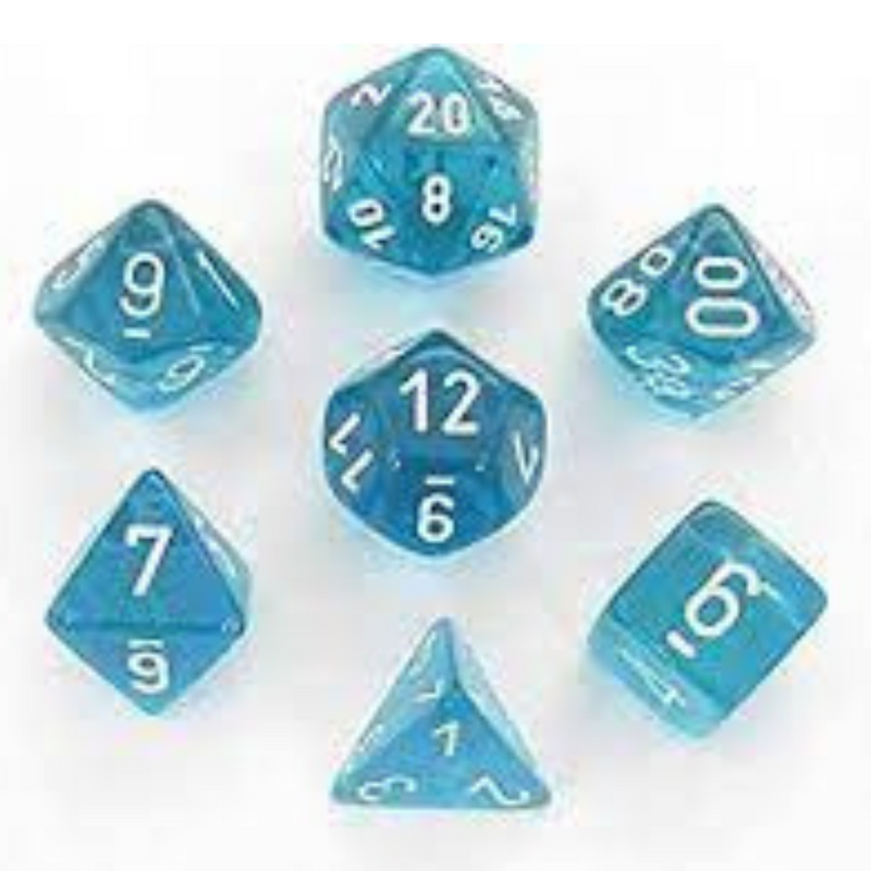 Chessex Translucent: Set of 7 Teal/White Dice - Dés