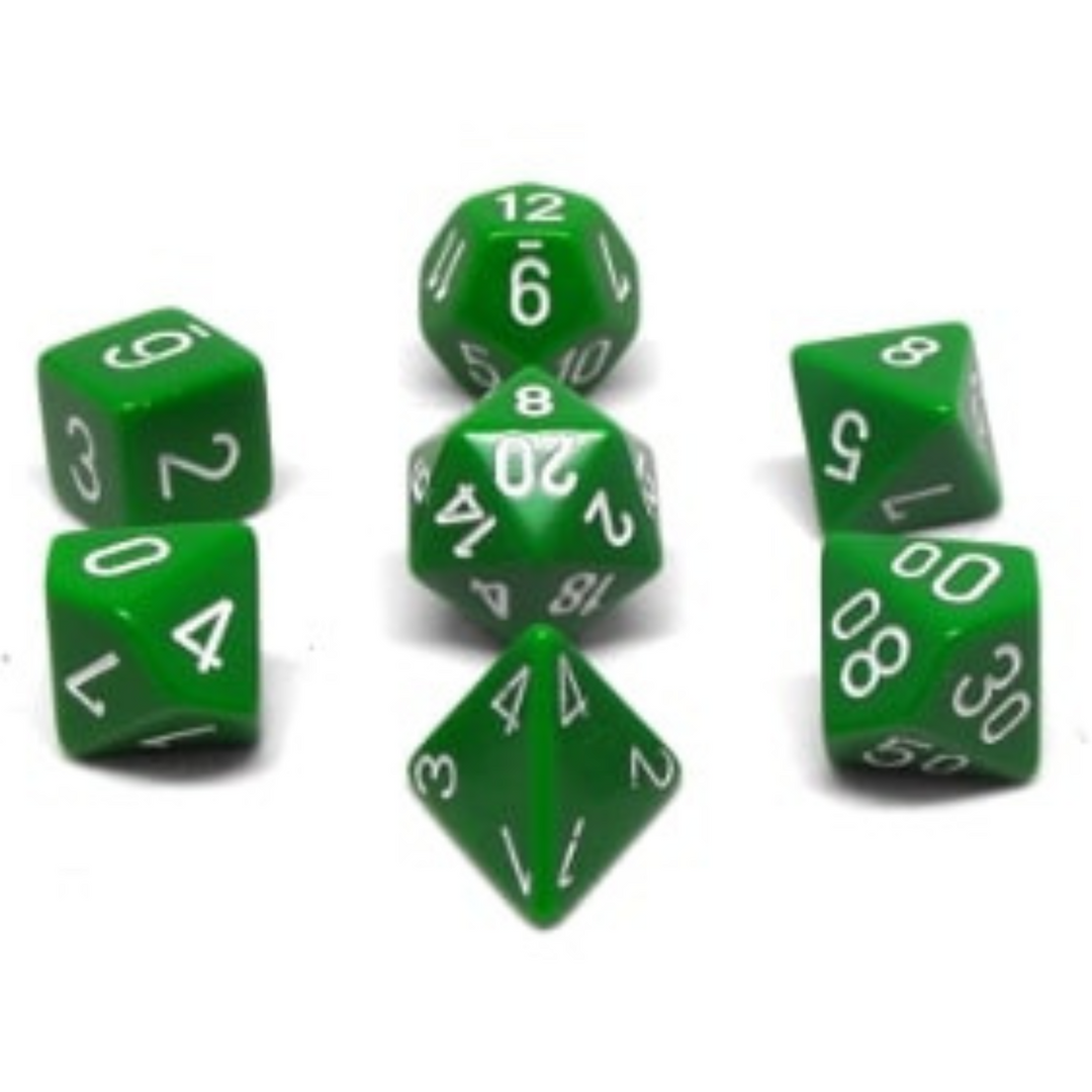 Opaque: 7Pc Green / White - Dice