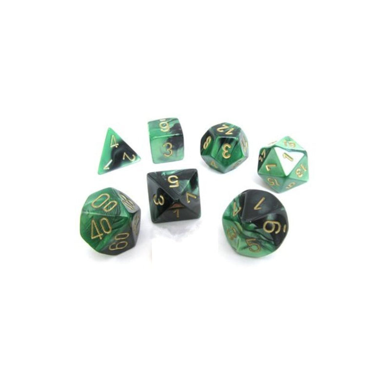 Dés Gemini: 7Pc Noir-Vert / Or Dice