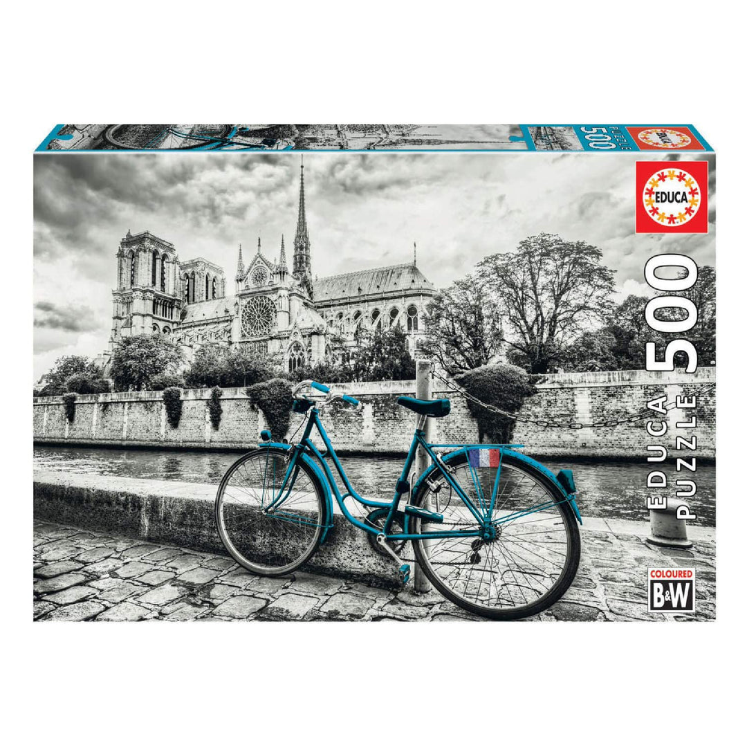 Puzzle 500: B&amp;W Bicycle near Notre-Dame