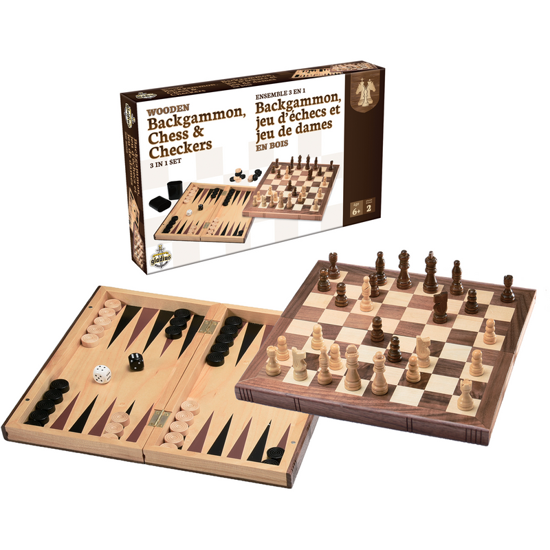 Ens. 3-en-1 Backgammon, Échecs et Dames (multi)