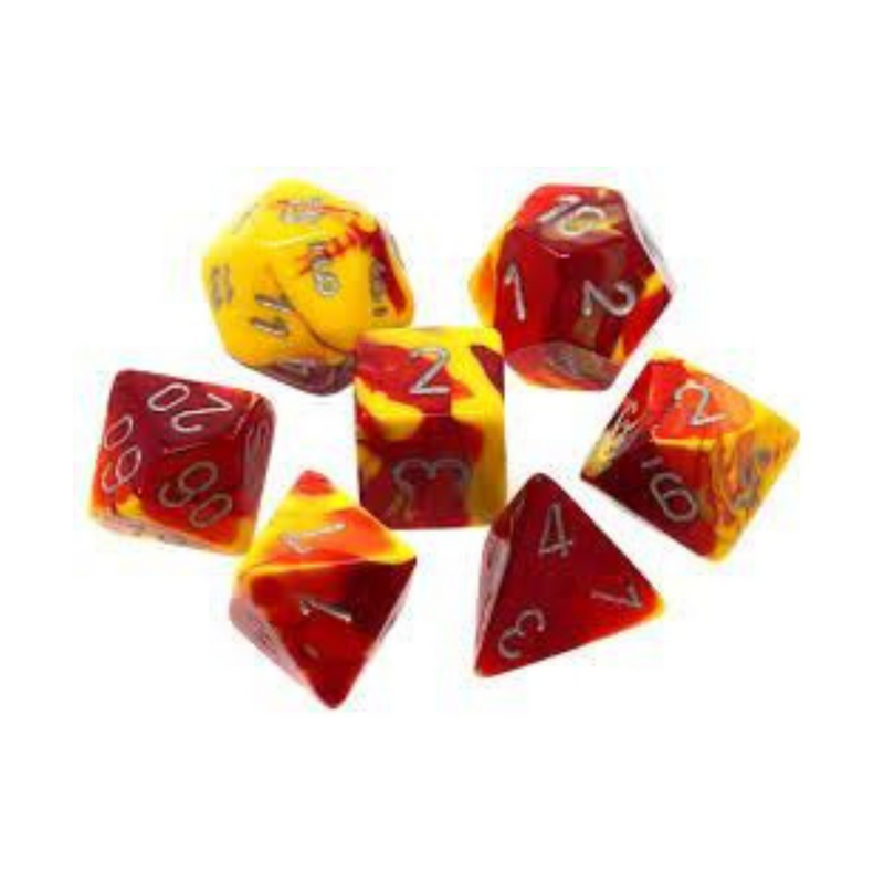 Dés Gemini: 7Pc Rouge-Jaune / Argent