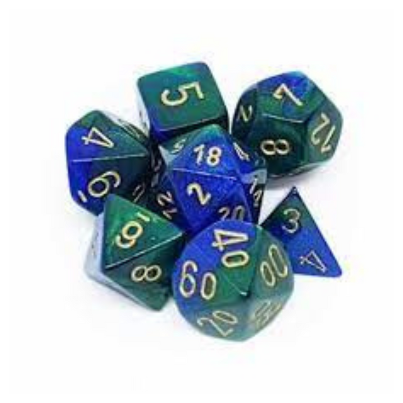 Dés Gemini: 7Pc Bleu-Vert / Or