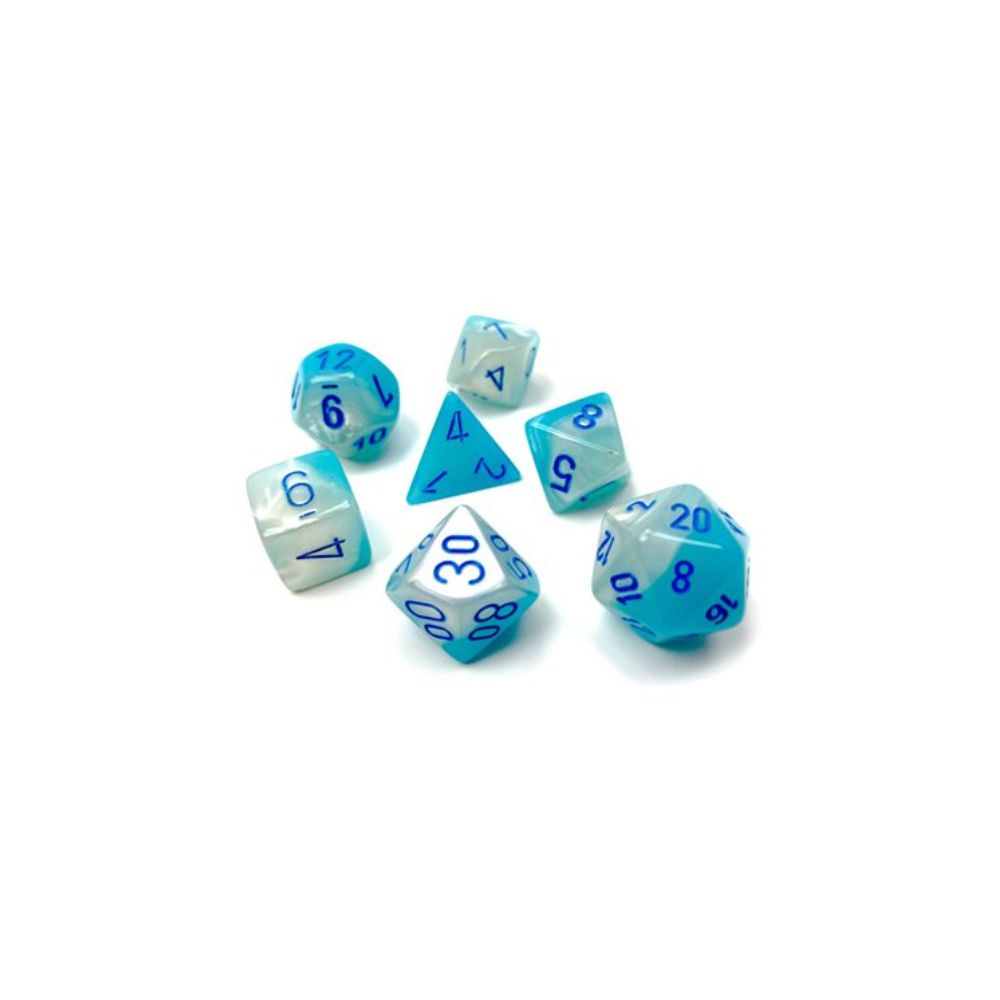 Gemini: 7Pc Polyhedral Pearl Turquoise-White/Blue Luminary