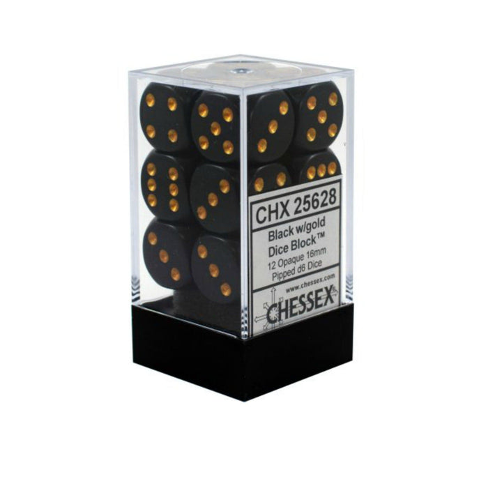 Chessex 12D6 Opaque Noir/Or Dice - Dés Accessoires - Dés - Classiques