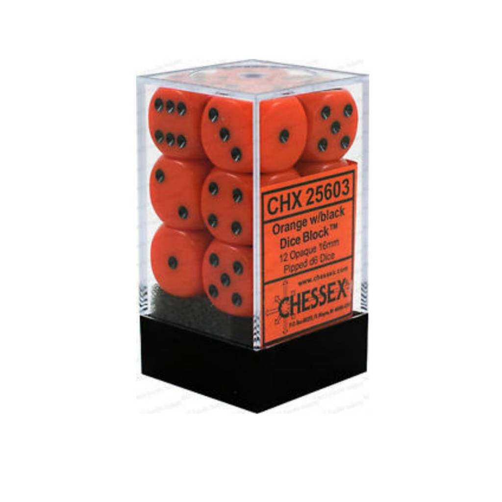 Dés Opaque: 12D6 Orange / Noir Accessoires - Dés - Classiques