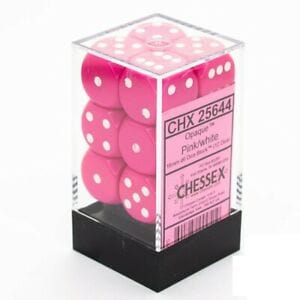 Dés Opaque: 12D6 Rose / Blanc Accessoires - Dés - Classiques