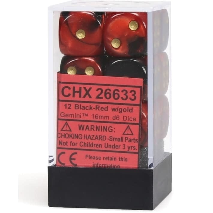 Gemini: 12D6 Black-Red/Gold Accessoires - Dés - Classiques