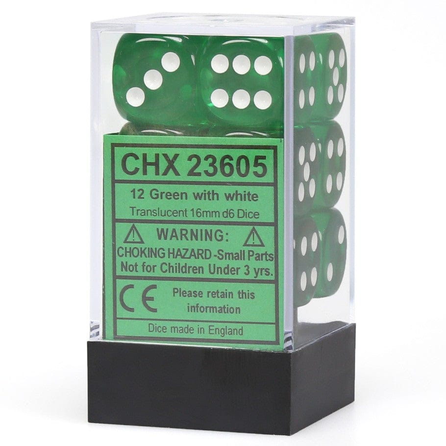 Translucent: 12D6 Green/White Accessoires - Dés - Classiques
