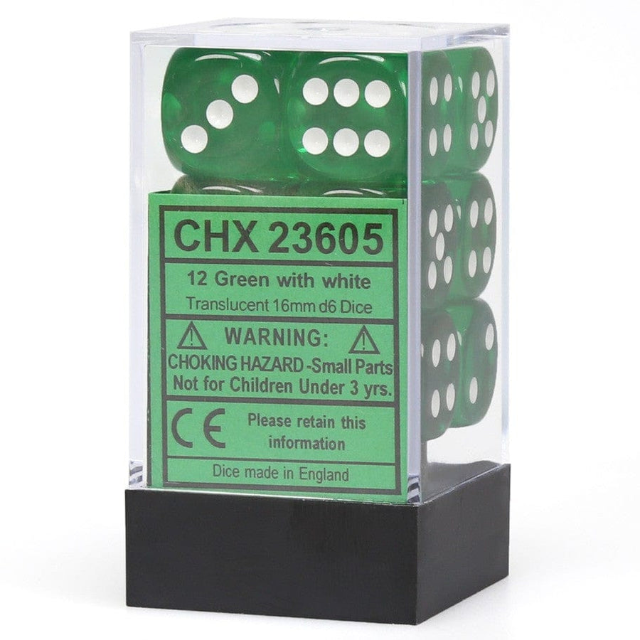 Translucent: 12D6 Green/White Accessoires - Dés - Classiques