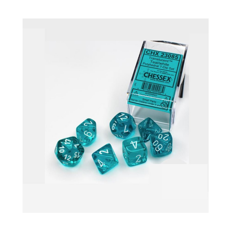Chessex Translucent: Set of 7 Teal/White Dice - Dés