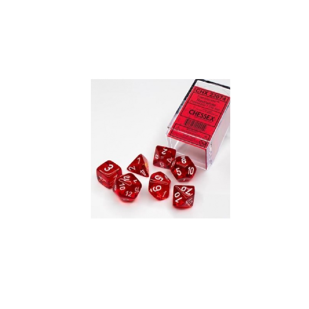 Chessex Translucent: Set of 7 Red/White Dice - Dés