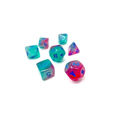 Gemini: 7Pc Polyhedral Gel Green-Pink / Blue Luminary