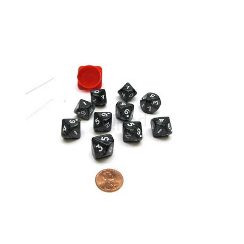 Dés Pearl: 10D10 Tube Charcoal/White
