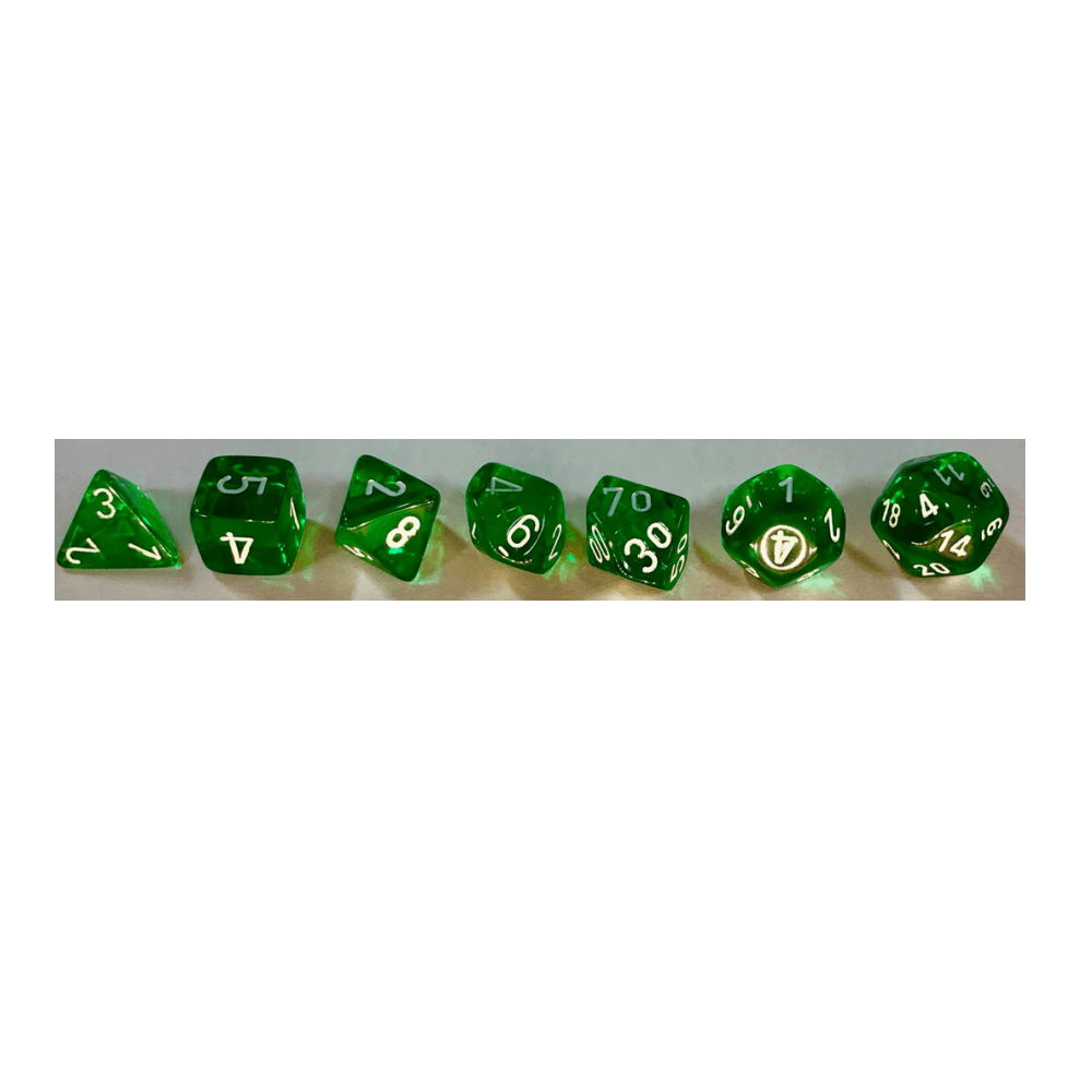 Chessex Translucent: Set of 7 Green/White Dice - Dés Cartables et portfolios - Dés - Jeux de rôle