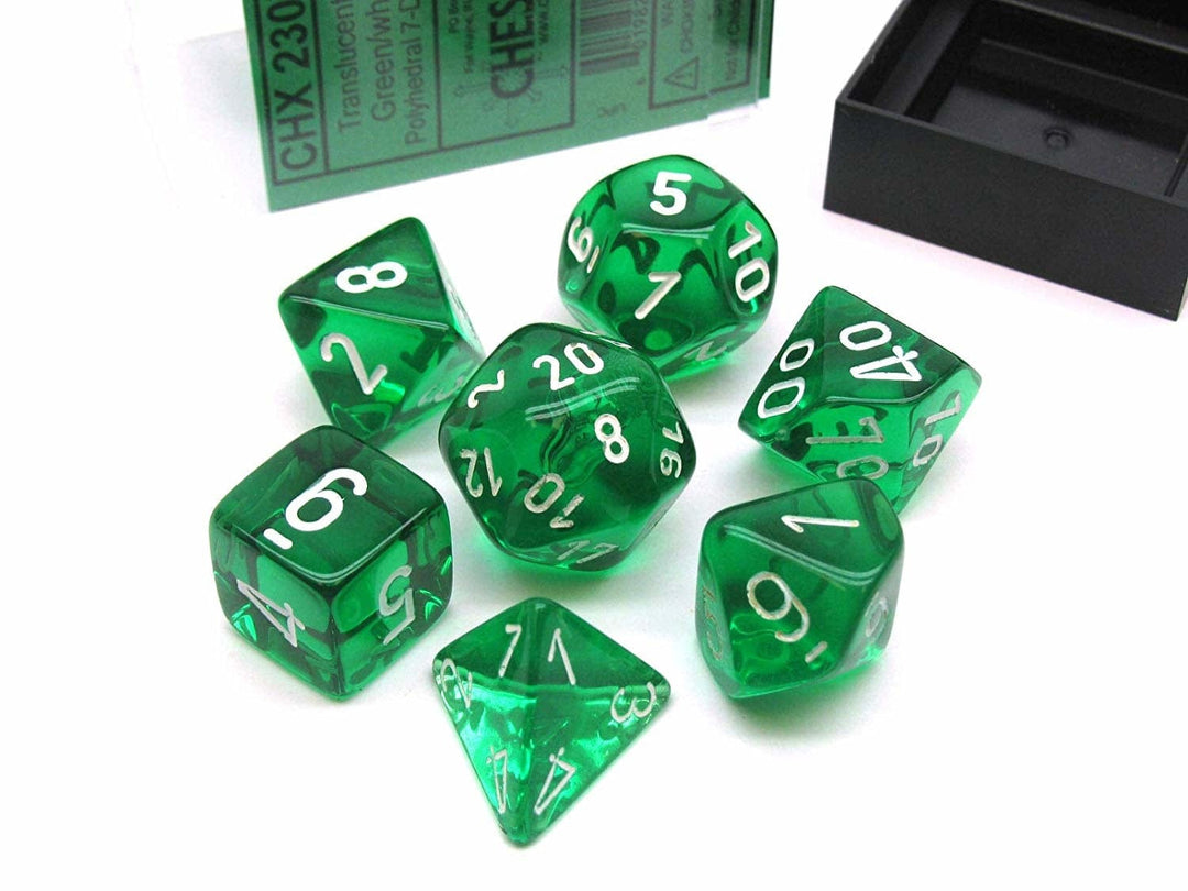 Chessex Translucent: Set of 7 Green/White Dice - Dés Cartables et portfolios - Dés - Jeux de rôle
