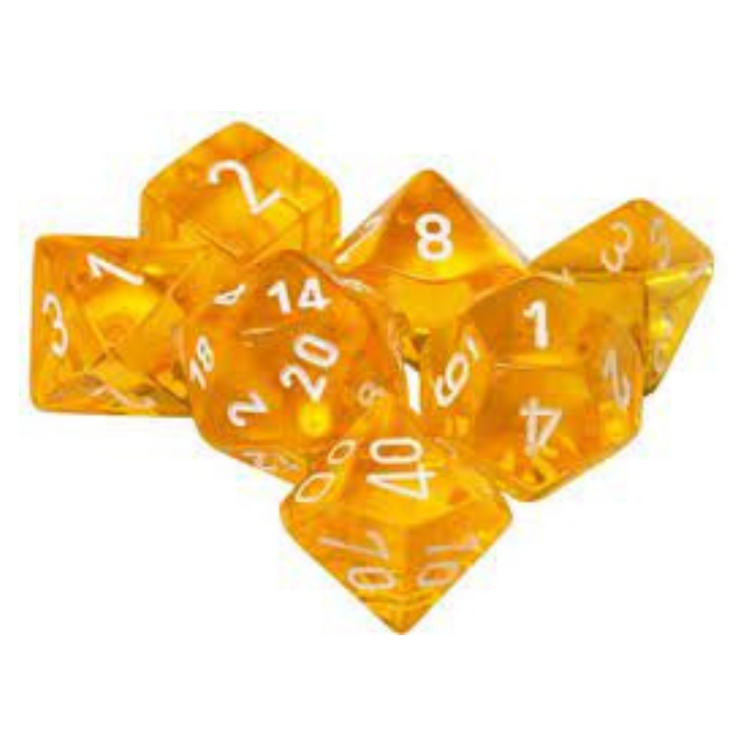 Chessex Translucent: Set of 7 Yellow/White Dice