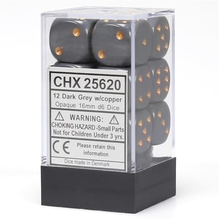 Dés Opaque: 12D6 Gris Foncé / Cuivre Cartables et portfolios - Dés - Traditionnel