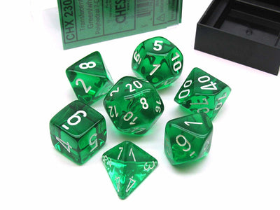 Chessex Translucent: Set of 7 Green/White Dice - Dés