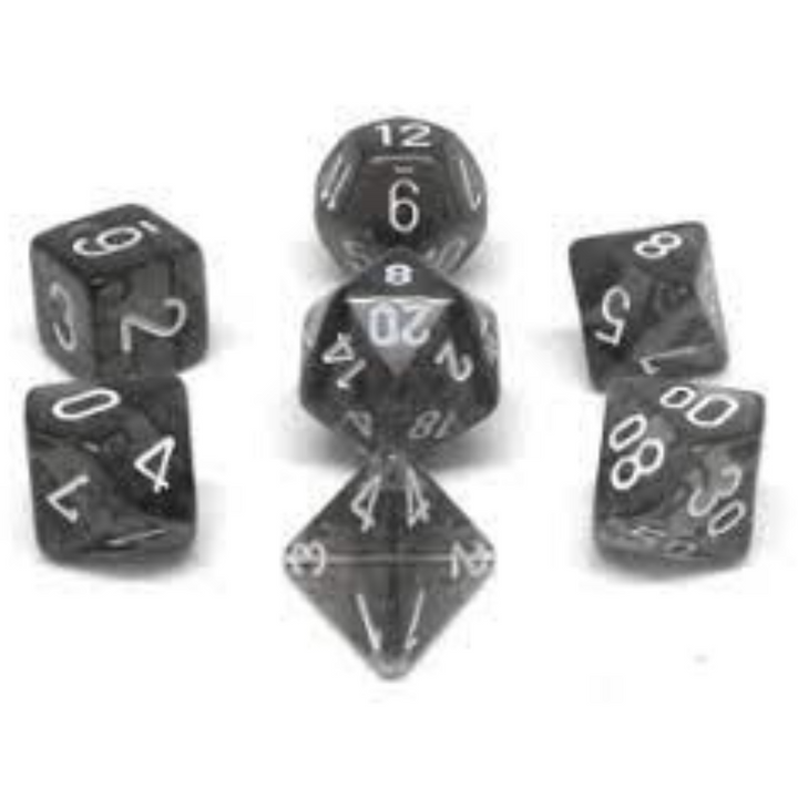 Chessex Translucent: Set of 7 Smoke/White Dice - Dés