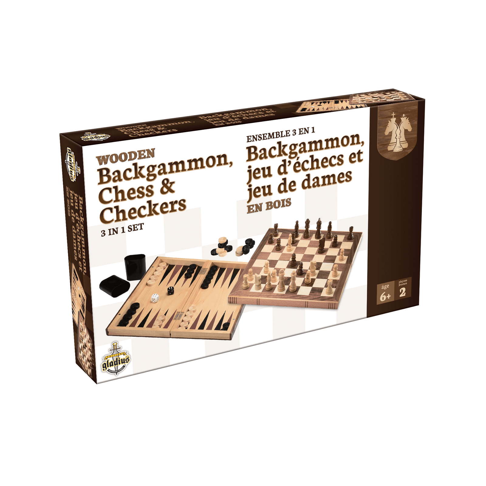 Ens. 3-en-1 Backgammon, Échecs et Dames (ML) JEUX - Classiques