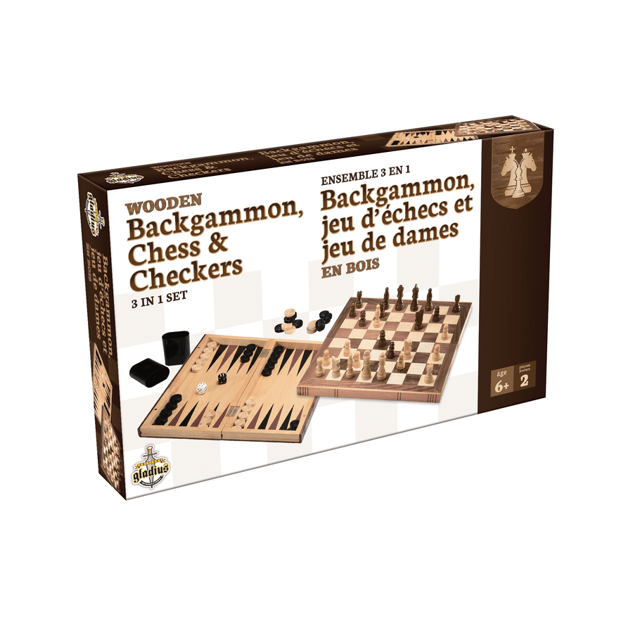 Ens. 3-en-1 Backgammon, Échecs et Dames (ML) JEUX - Classiques
